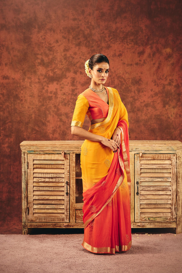 Ember Glow Embroidered Chiffon Saree