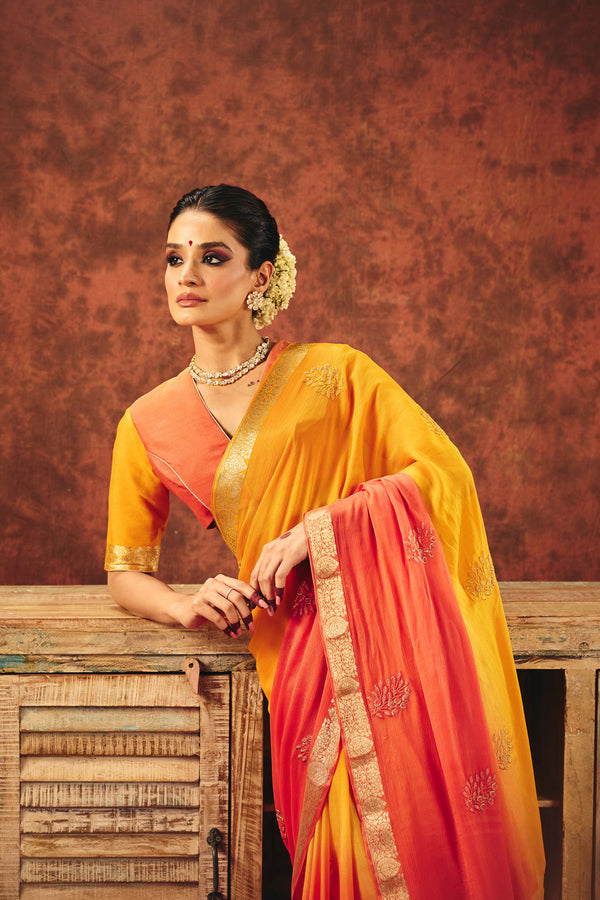 Ember Glow Embroidered Chiffon Saree