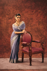 Lavender Chiffon Saree with Silver Zari Border