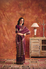 Wine Viscose Jacquard Saree with Zari Border