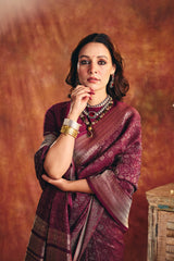 Wine Viscose Jacquard Saree with Zari Border