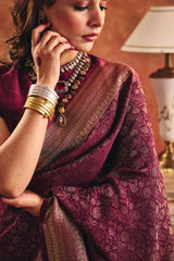 Wine Viscose Jacquard Saree with Zari Border