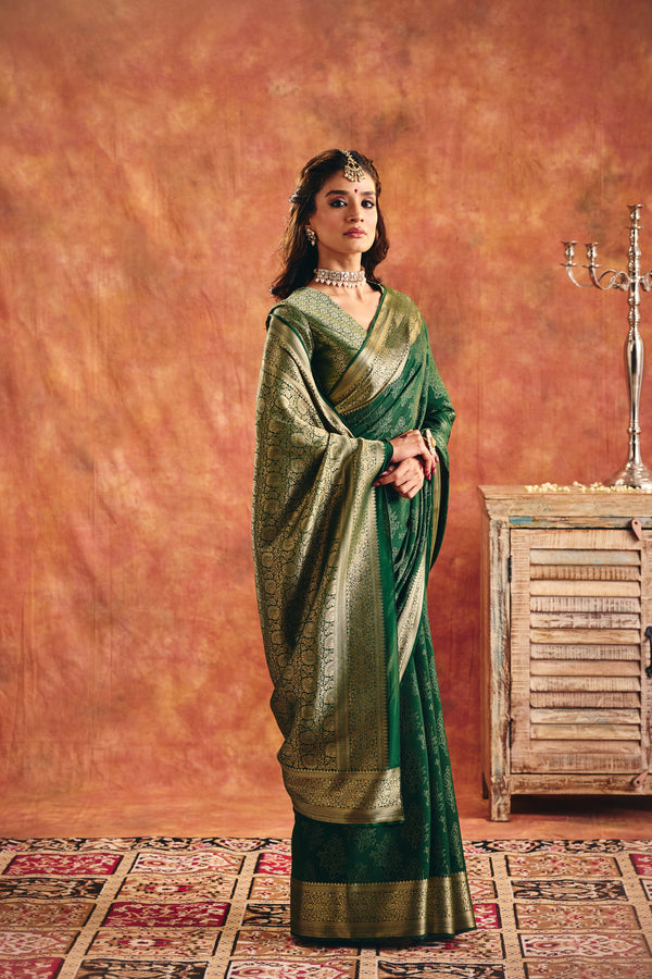 Emerald Green Viscose Jacquard Saree