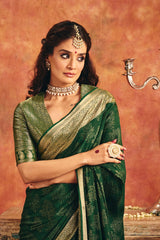 Emerald Green Viscose Jacquard Saree