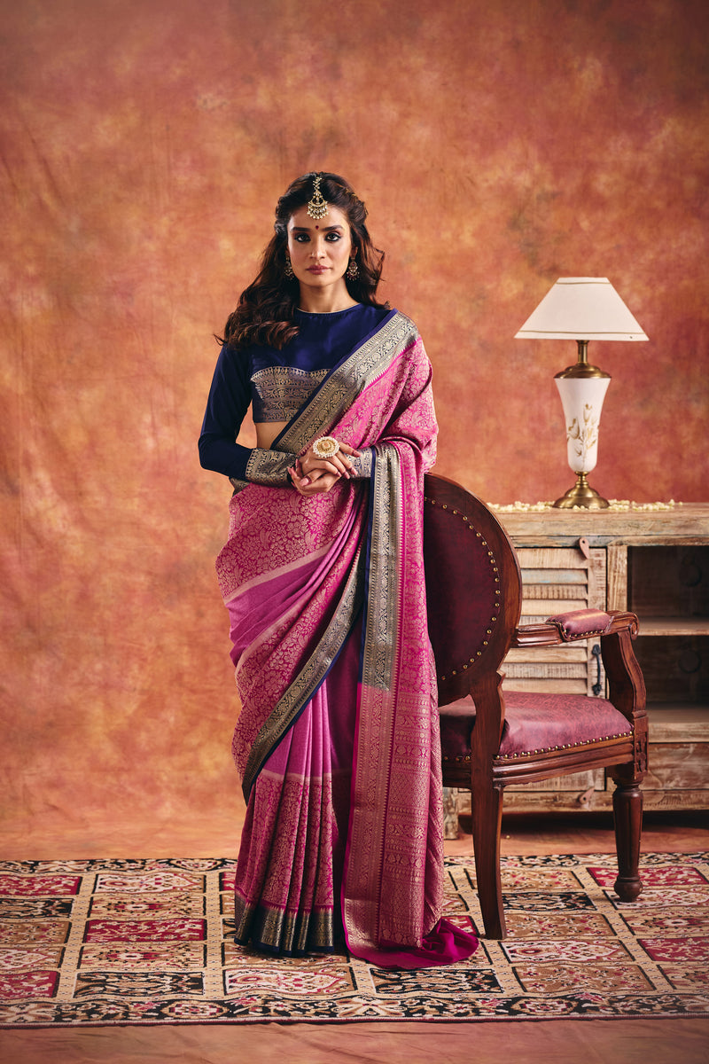 Overall Satin Jacquard Saree with Zari Border