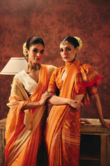 Vibrant Orange Satin Jacquard Saree