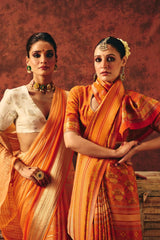 Vibrant Orange Satin Jacquard Saree