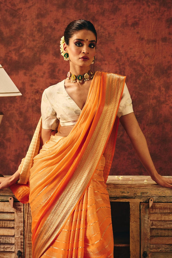 Amber Glow Crepe Jacquard Saree