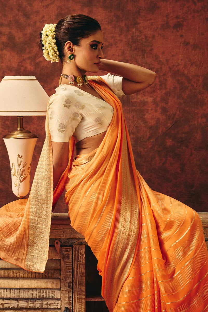 Amber Glow Crepe Jacquard Saree