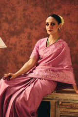 Rosewood Bloom Satin Jacquard Saree