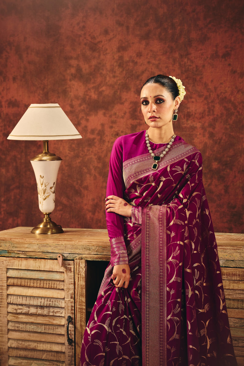 Imperial Wine Jacquard Saree