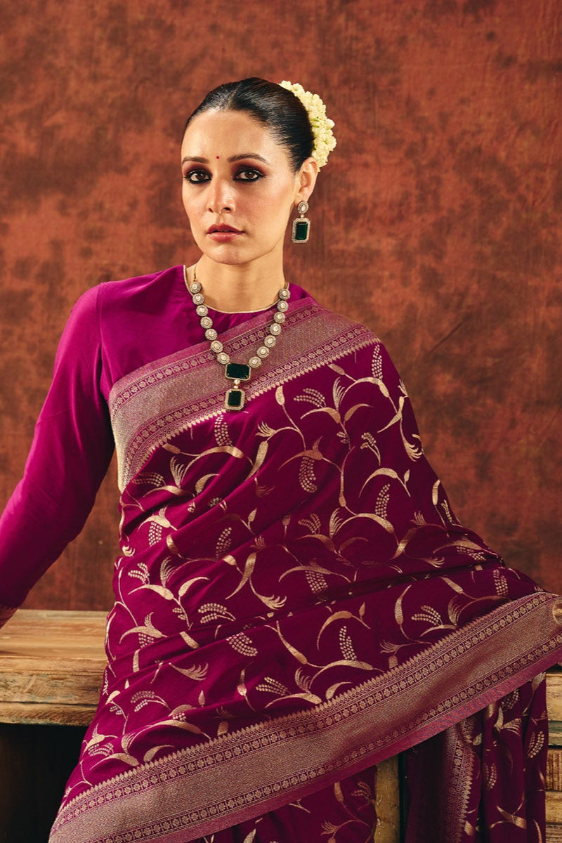 Imperial Wine Jacquard Saree