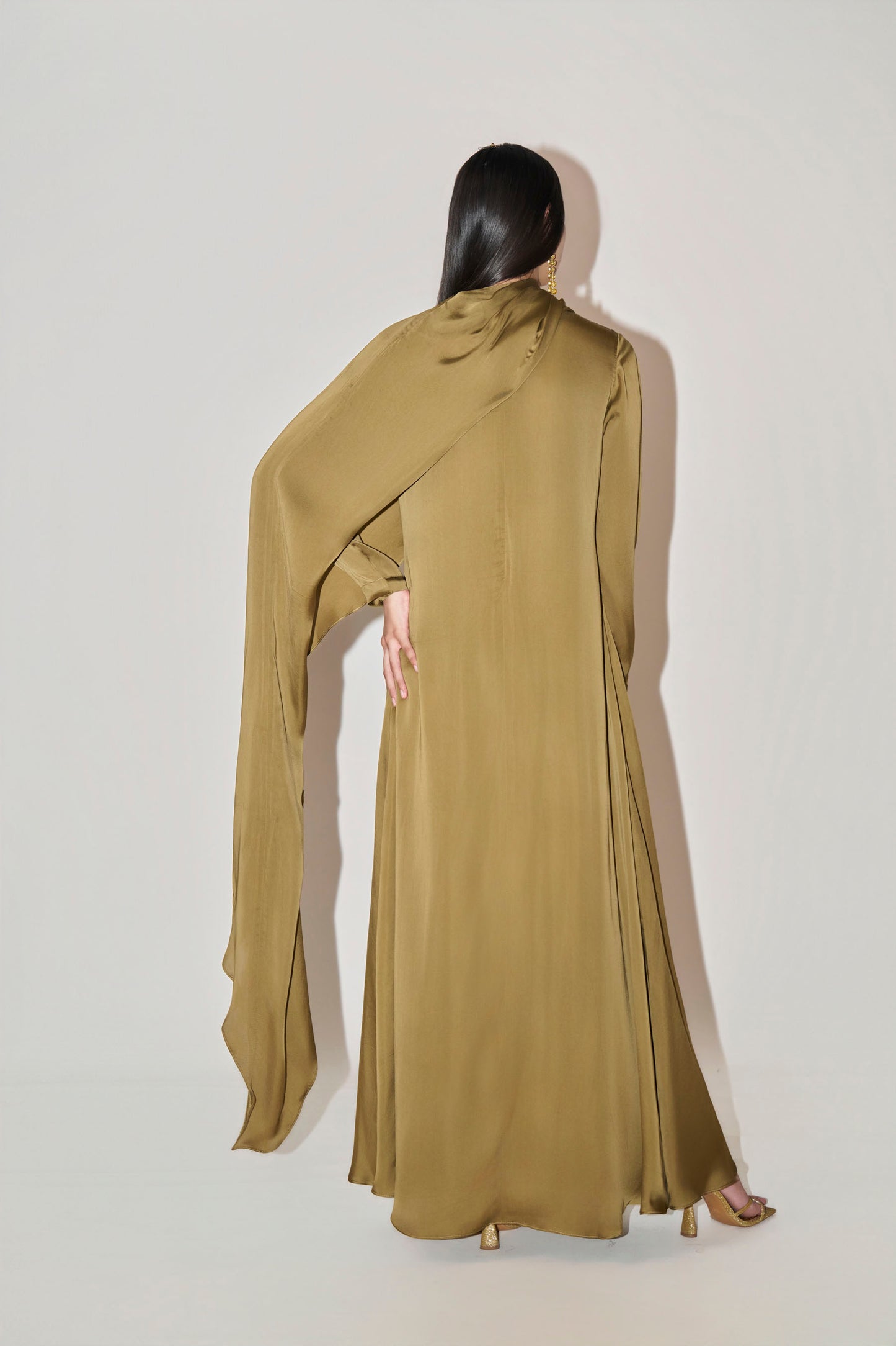 Olive Green Dress With Side Cape