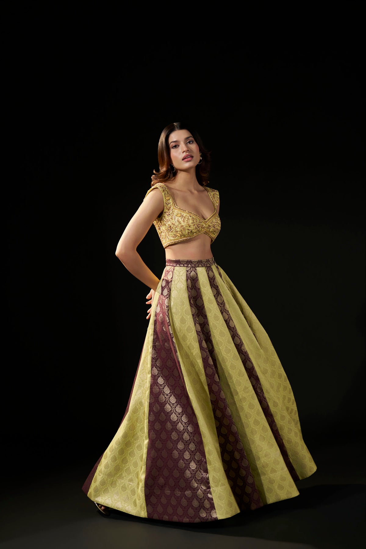 Gold & Brown Brocade Flared Skirt