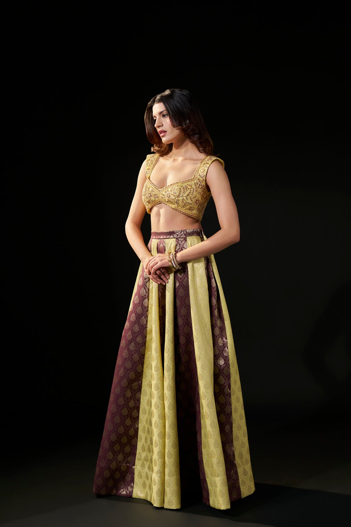 Gold & Brown Brocade Flared Skirt