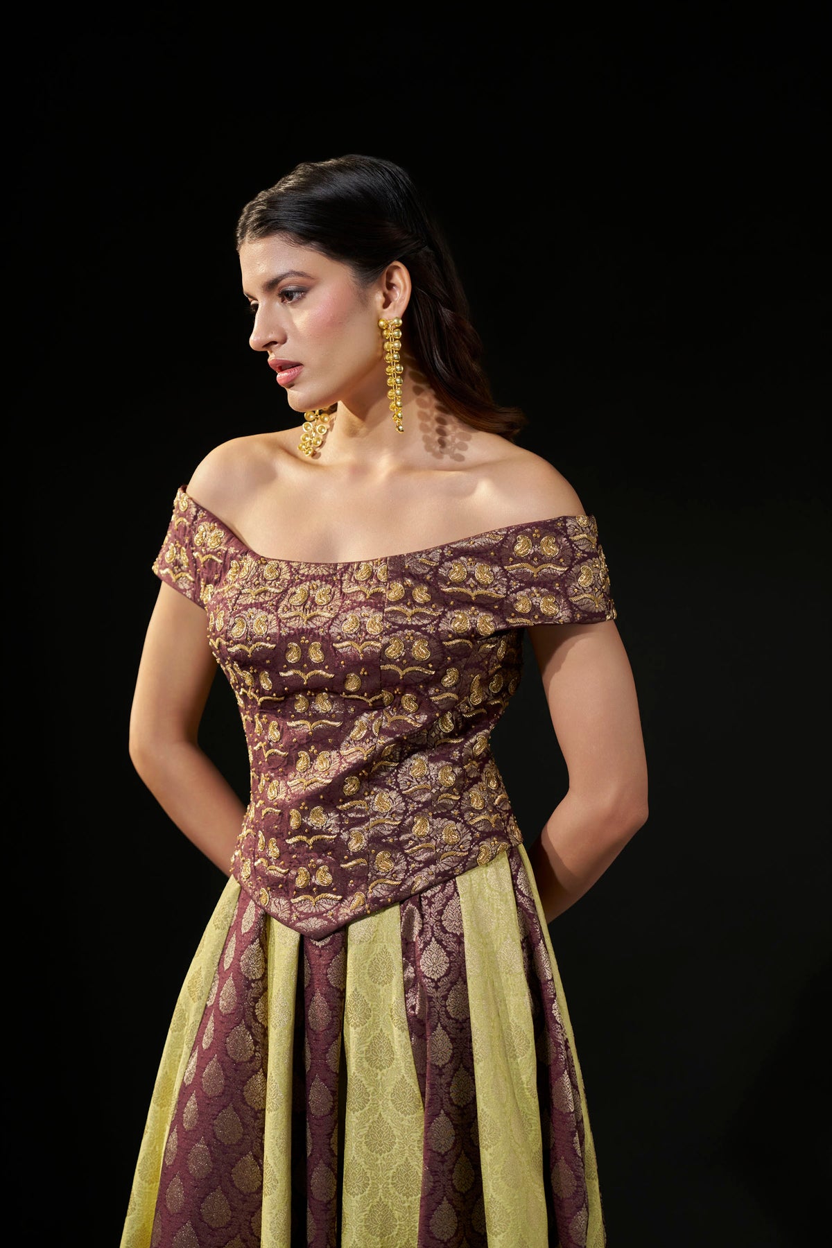Brown Hand-Embellished Zardozi Brocade Blouse
