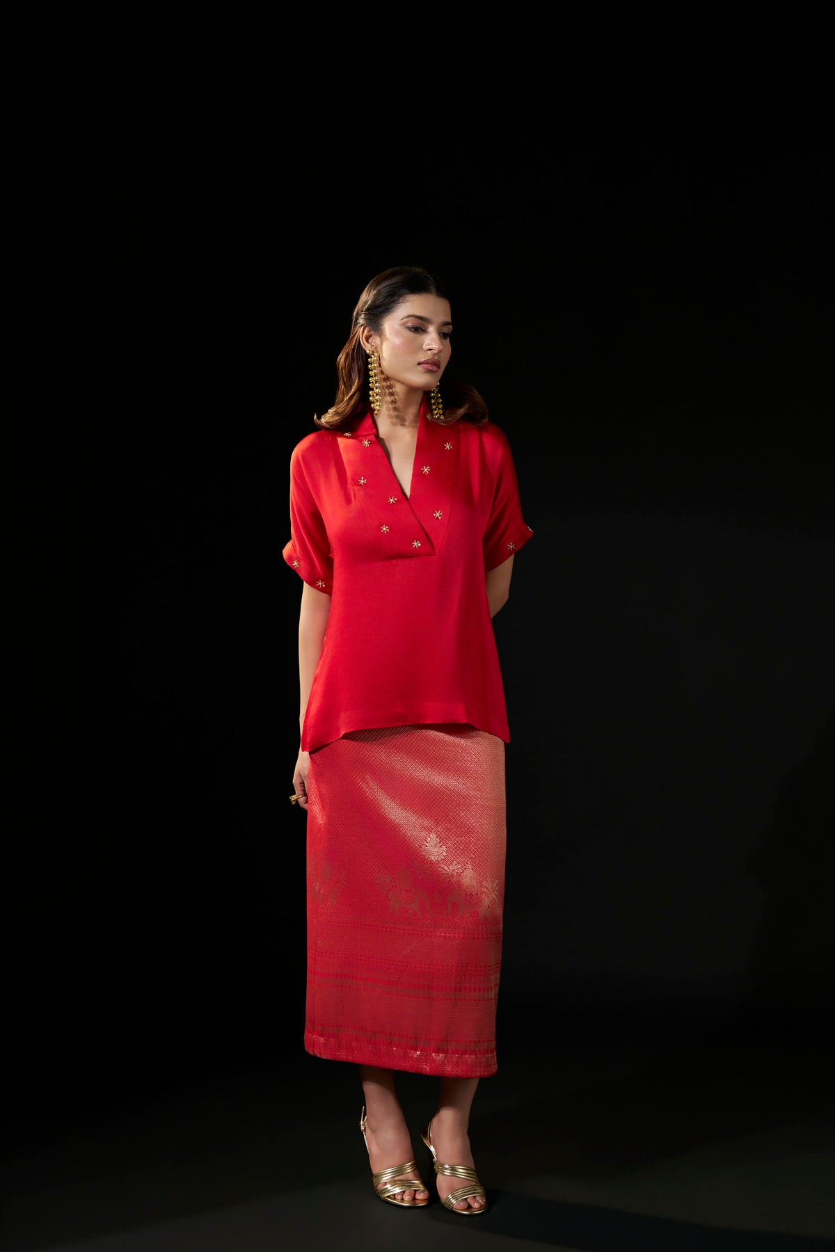Red Satin Embellished Top