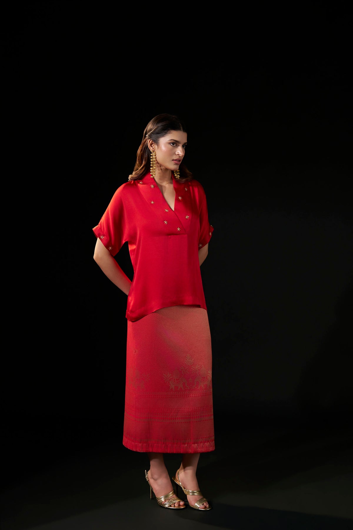 Red Satin Embellished Top