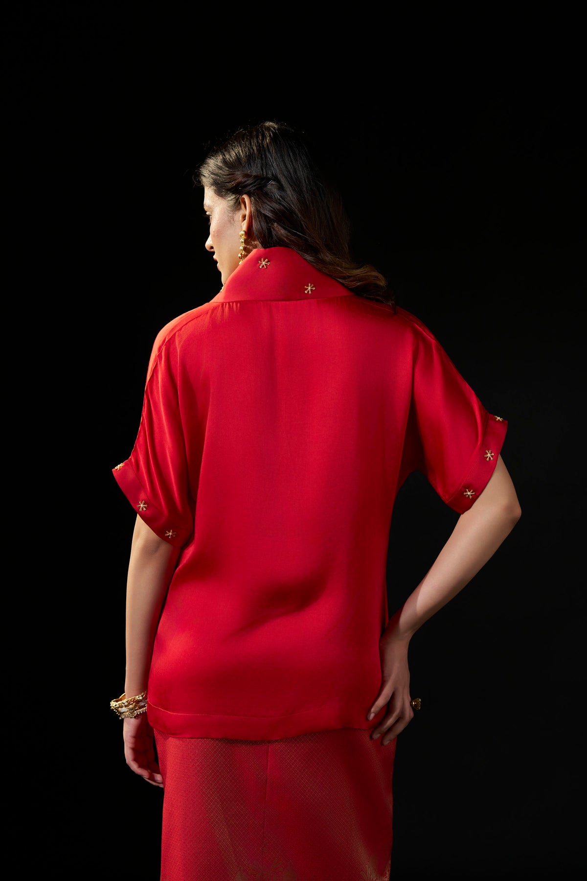 Red Satin Embellished Top