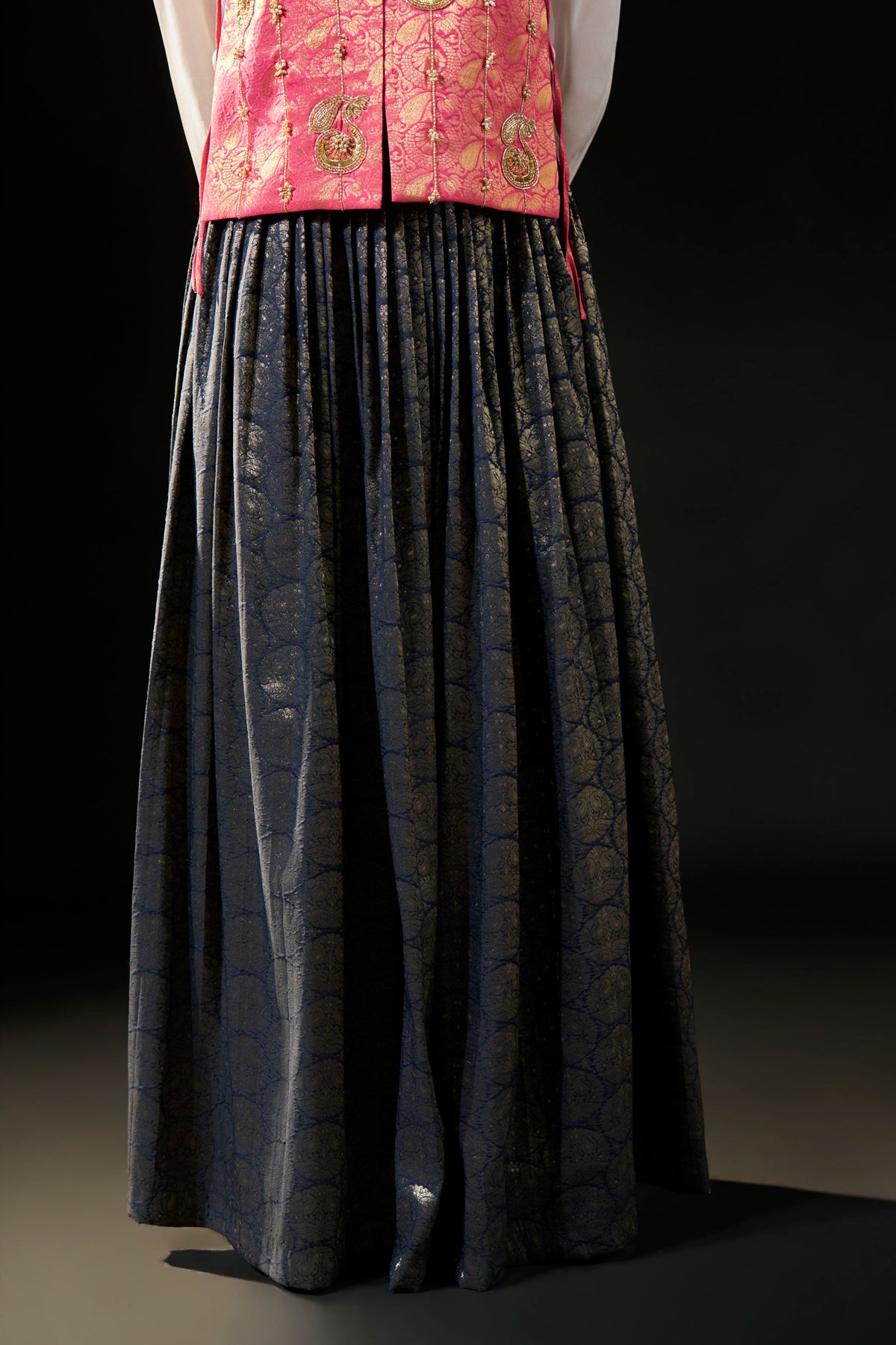 Navy Blue Brocade KanjiPattu Skirt