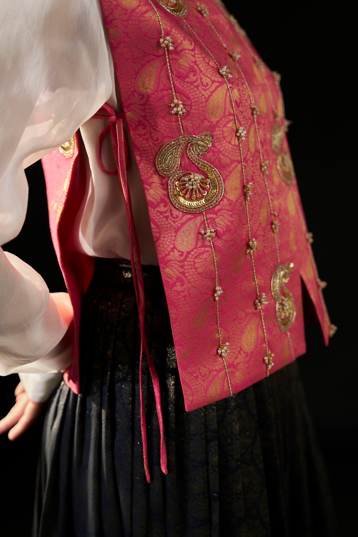Pink Embellished Jacket with White Organza Shirt