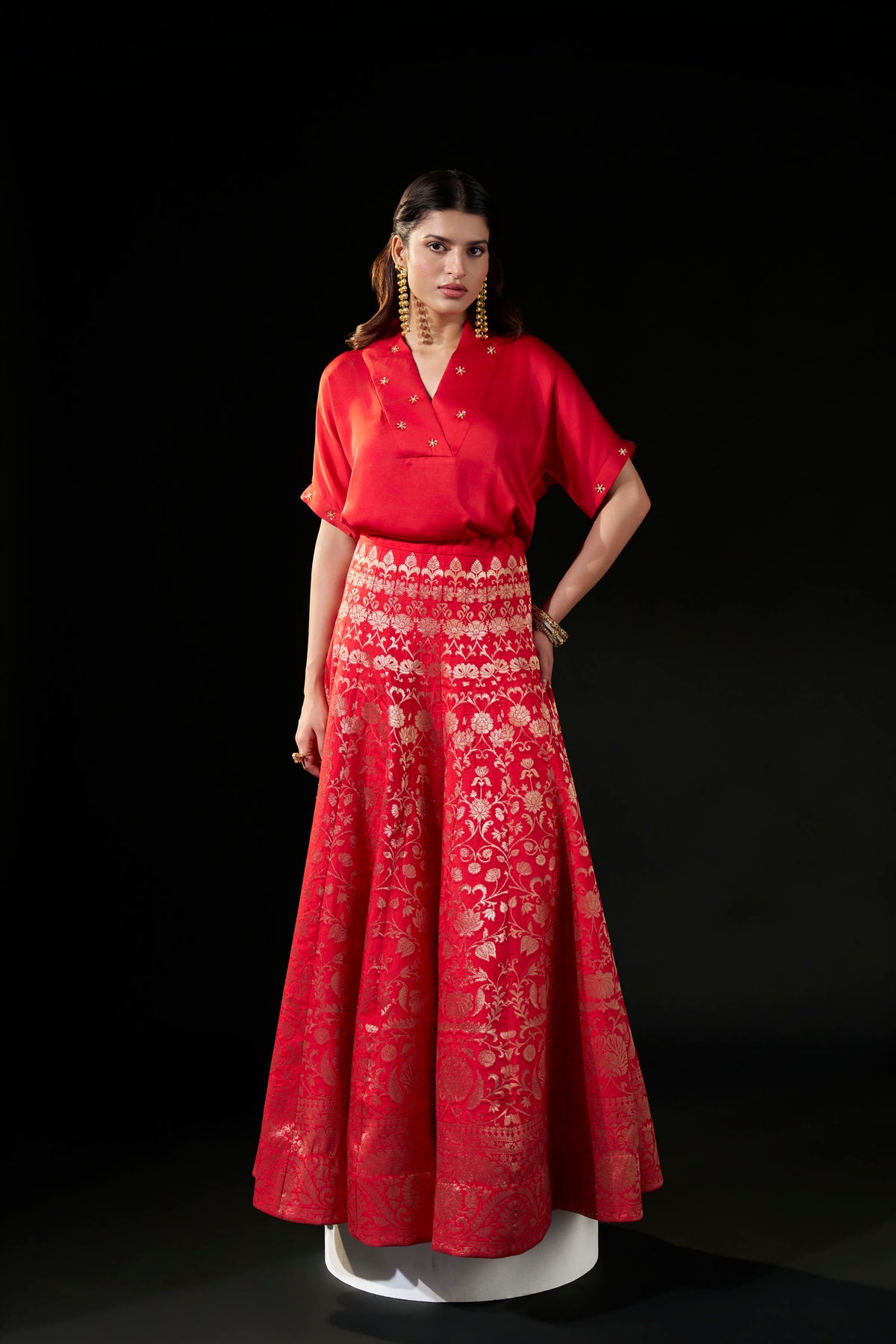 Red Satin Embellished Top