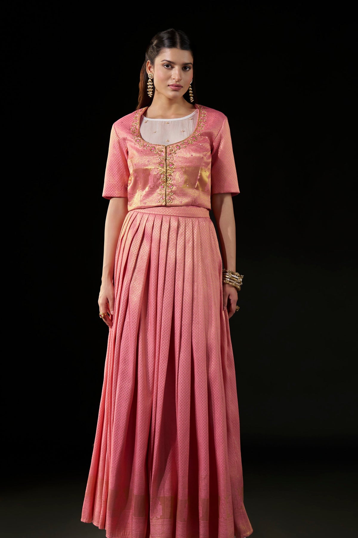 Blush Pink Brocade Kanjipattu Skirt