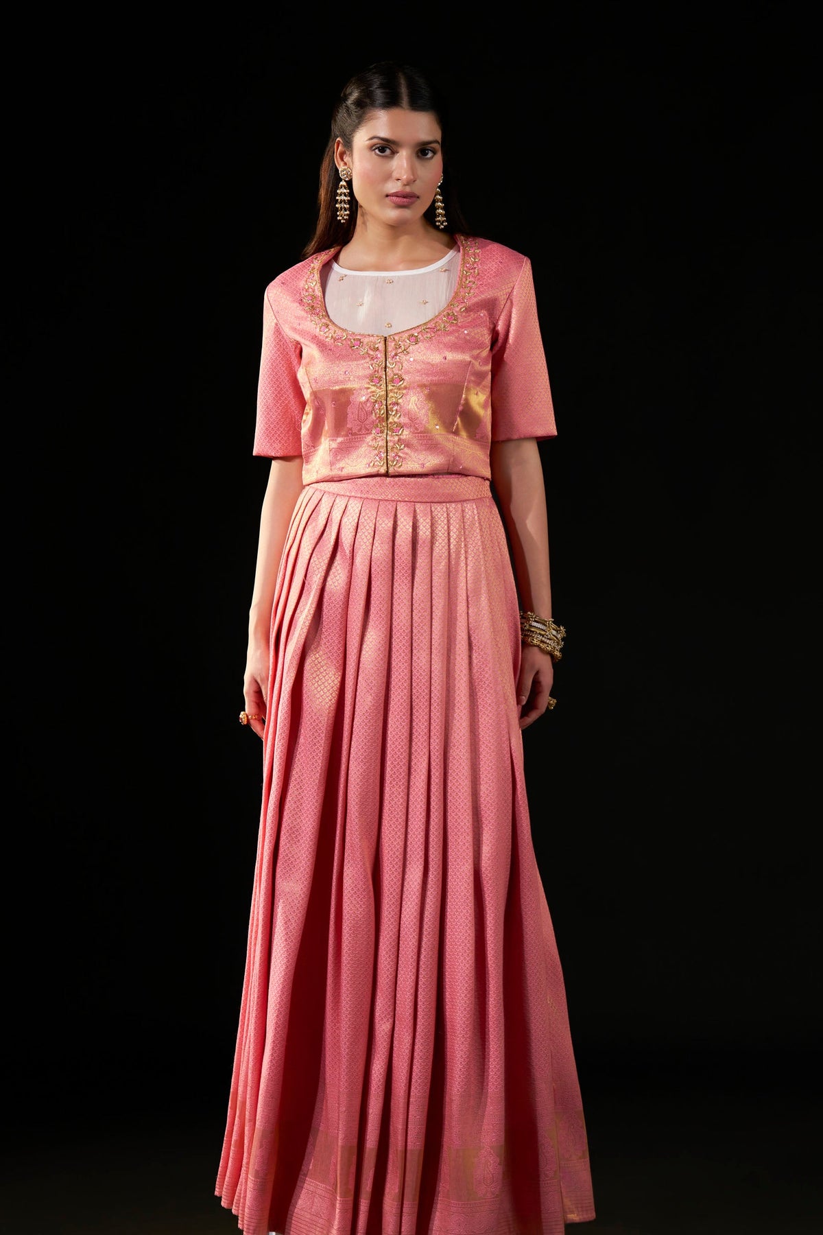 Blush Pink Brocade Kanjipattu Skirt