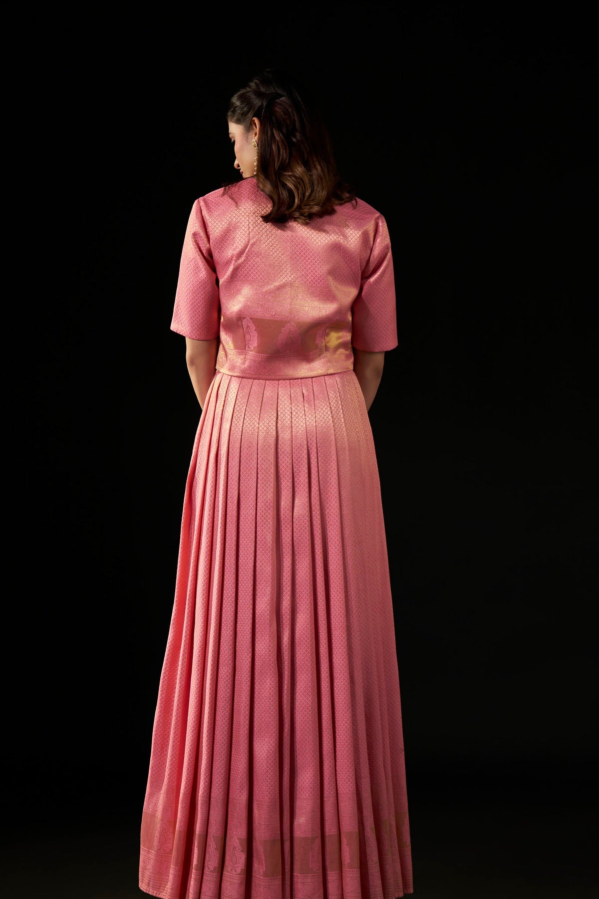 Blush Pink Brocade Designer Blouse with Organza Inner