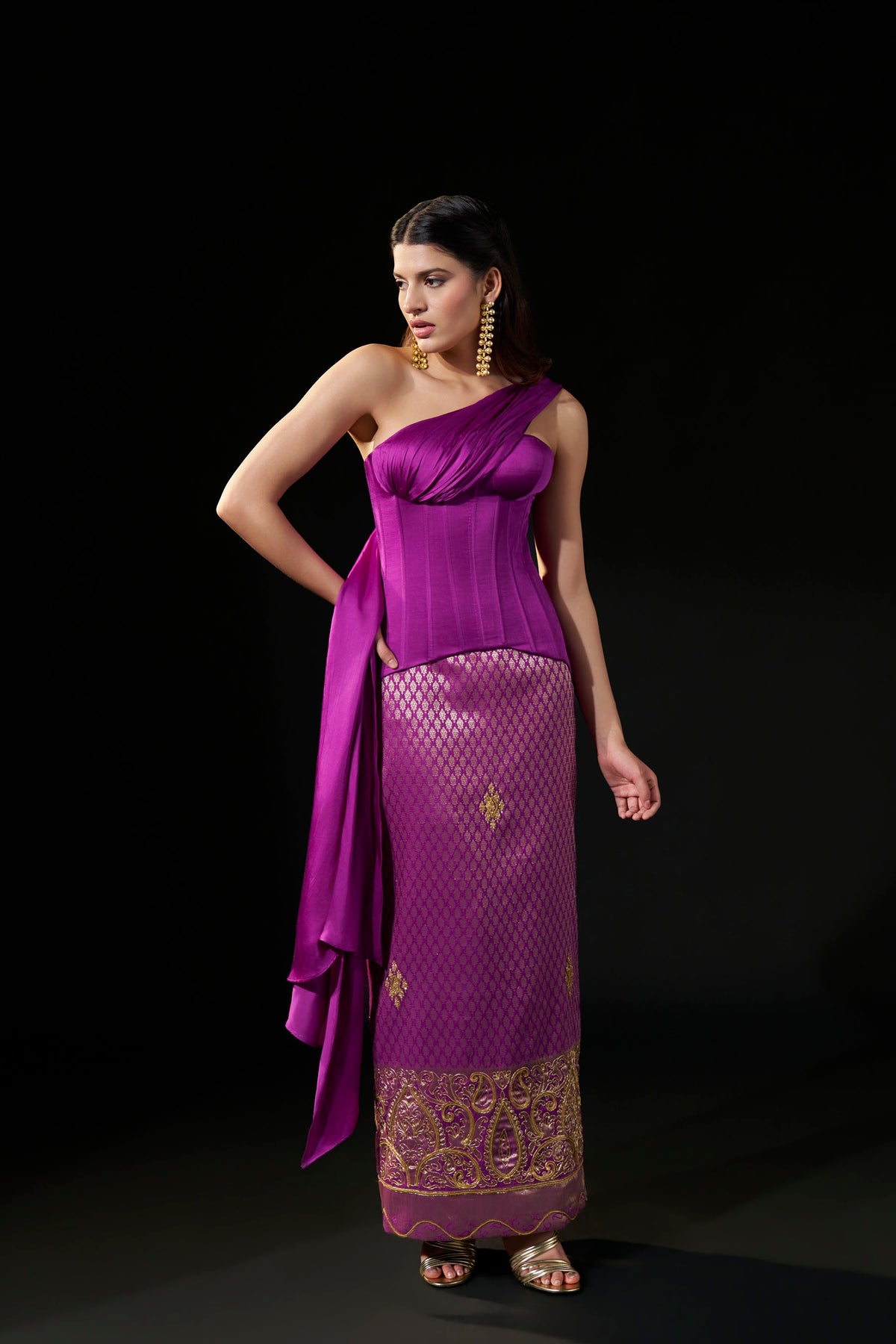 Royal Purple Zardozi Hand-Embellished Brocade Skirt