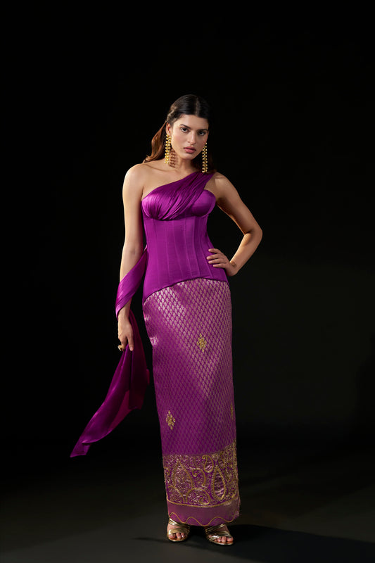 Royal Purple Zardozi Hand-Embellished Brocade Skirt