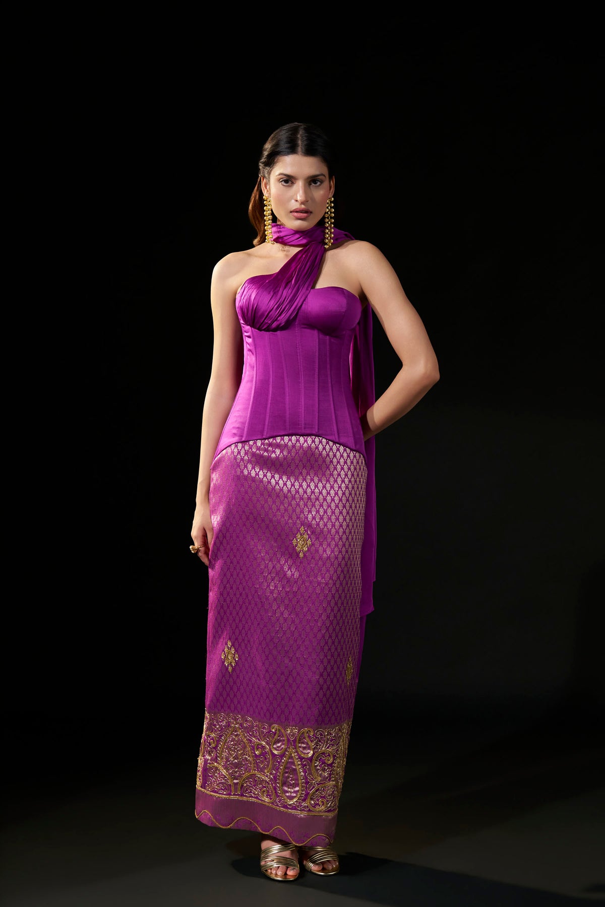 Royal Purple Zardozi Hand-Embellished Brocade Skirt