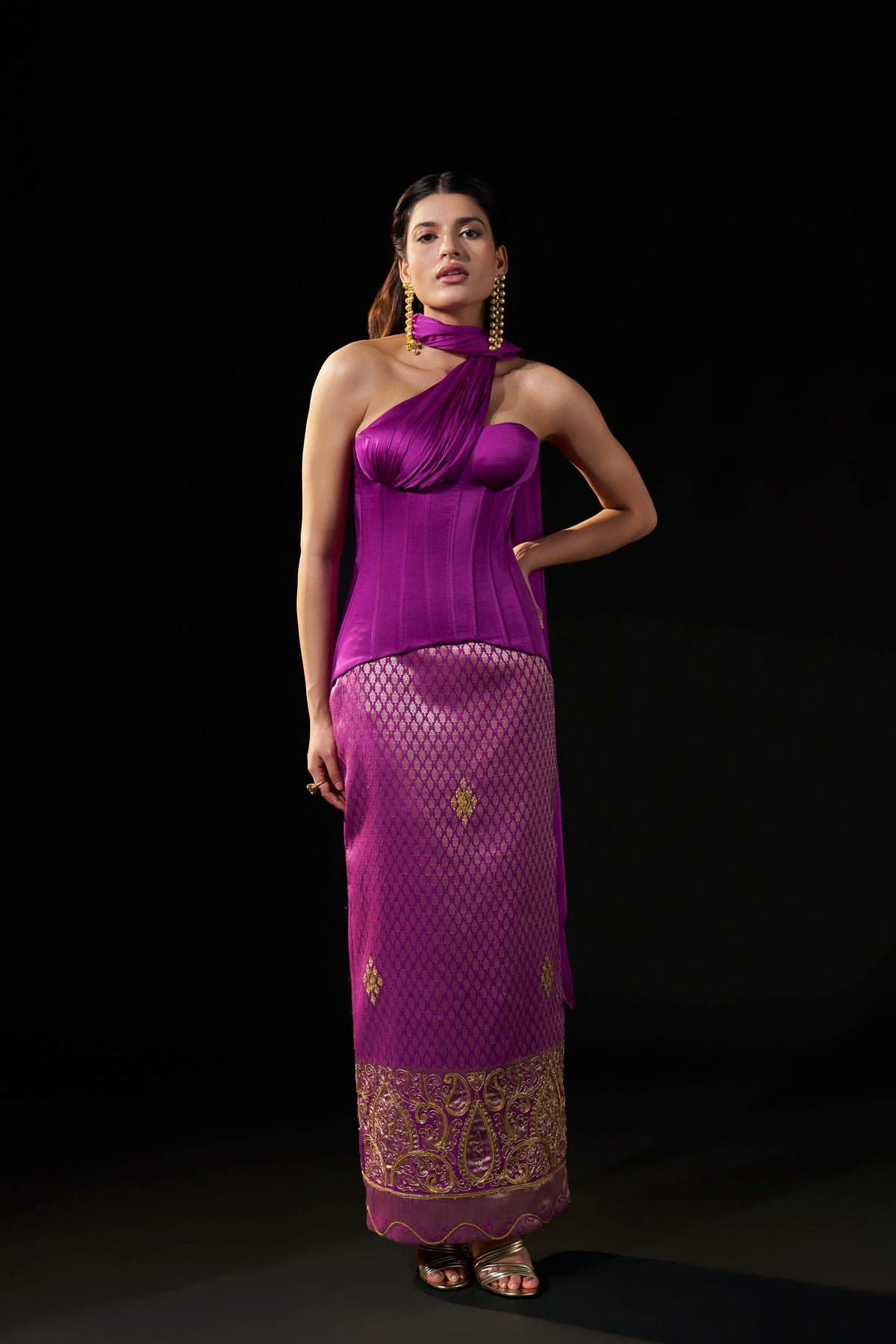 Royal Purple Zardozi Hand-Embellished Brocade Skirt