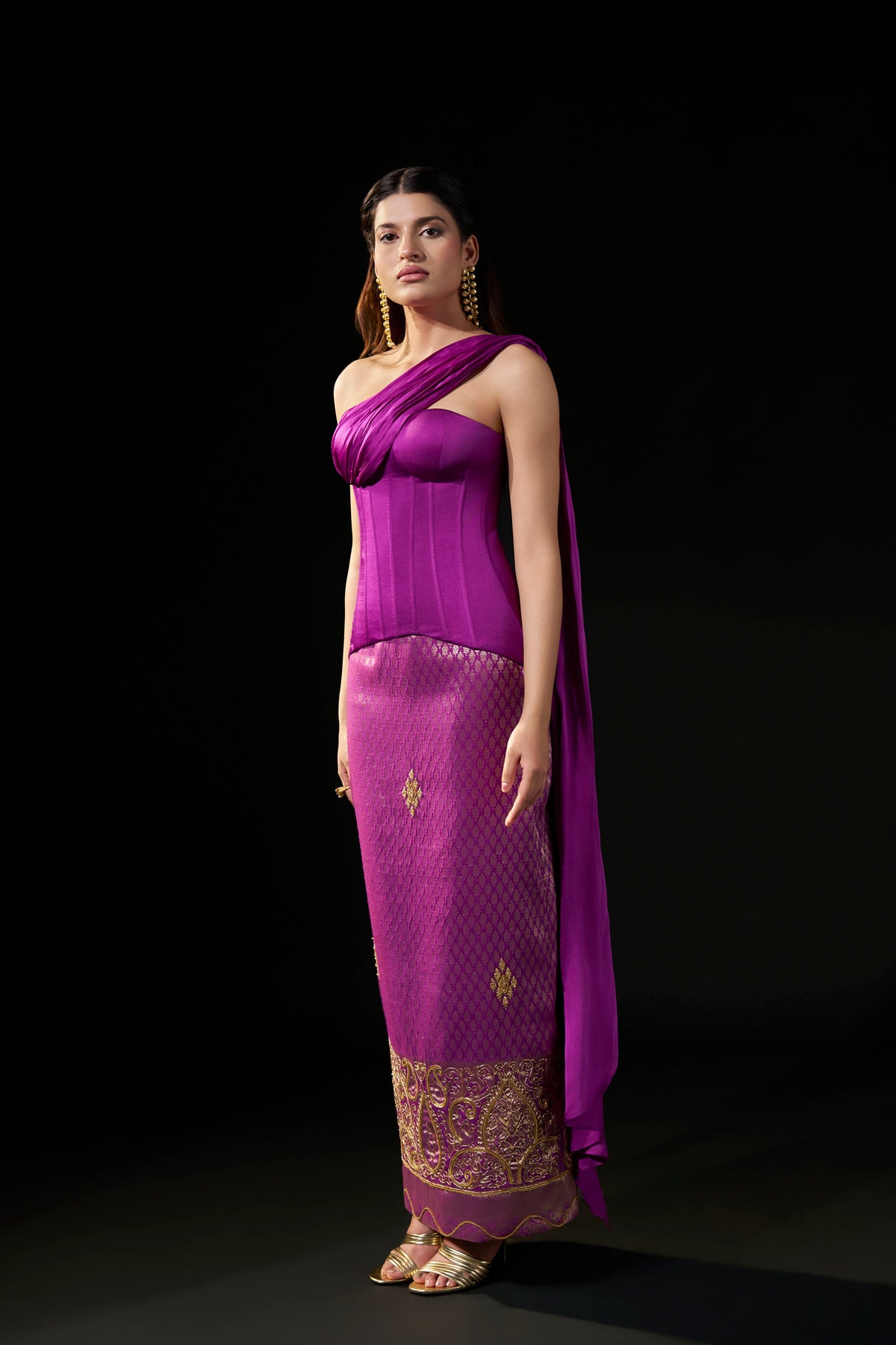 Royal Purple Zardozi Hand-Embellished Brocade Skirt