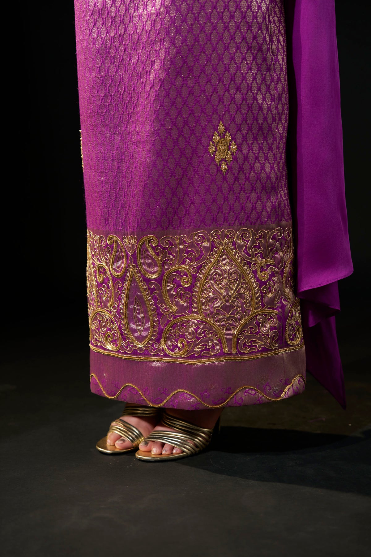 Royal Purple Zardozi Hand-Embellished Brocade Skirt