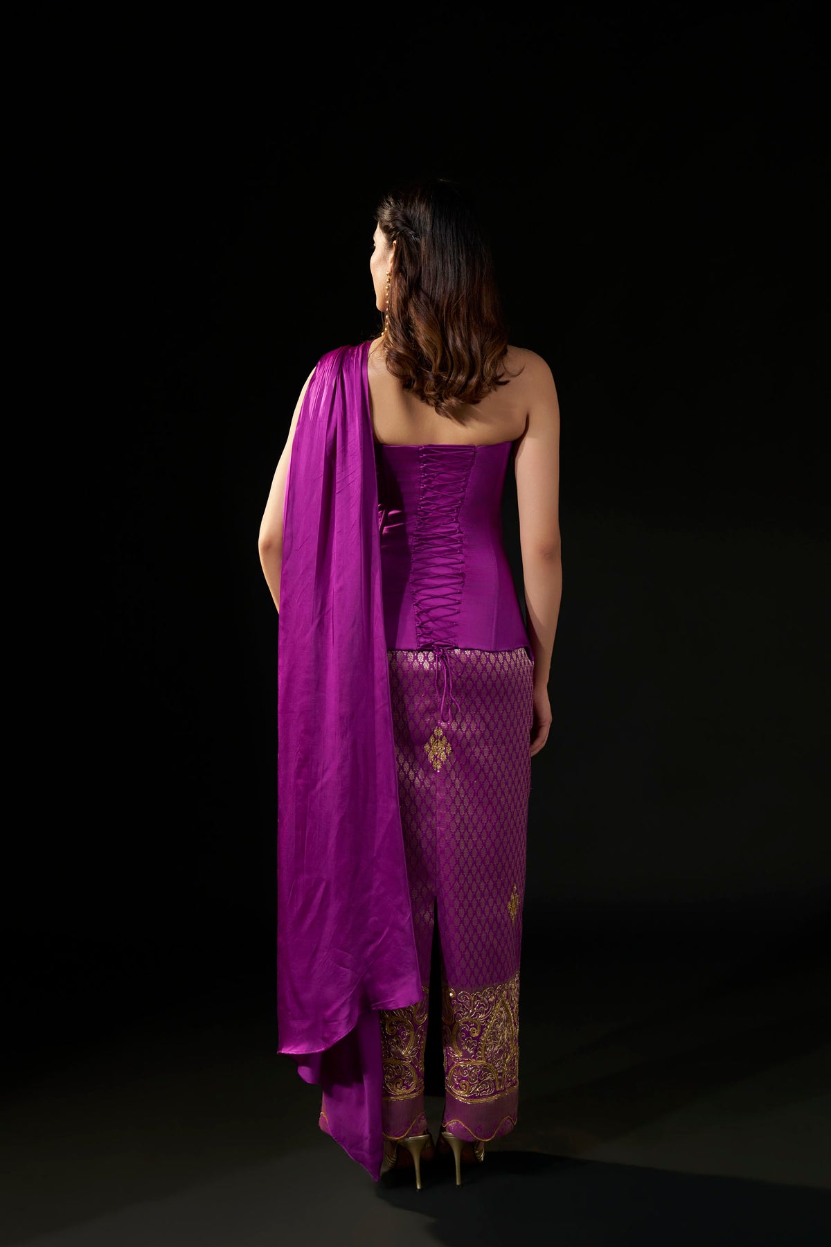 Royal Purple Zardozi Hand-Embellished Brocade Skirt