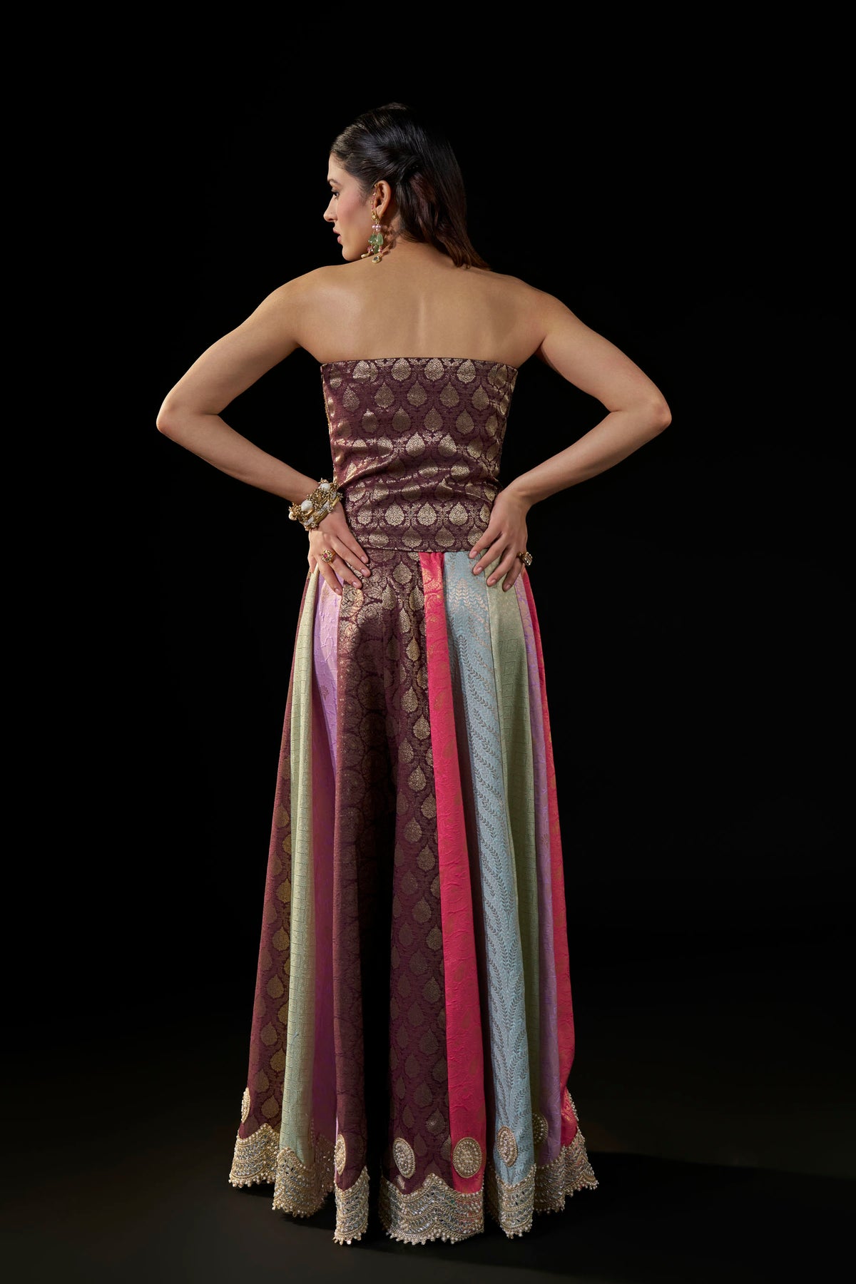 Brown Brocade Tube Top with Hand Embellishment