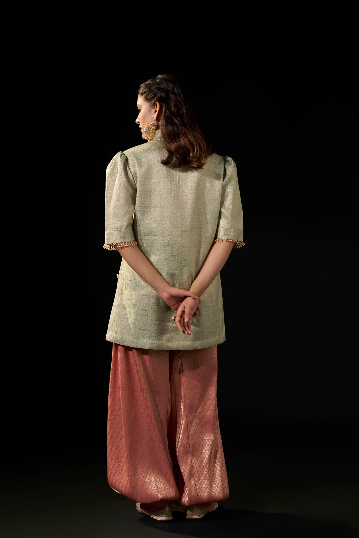 Mint Brocade Tunic with Dusty Pink Afghani Pants