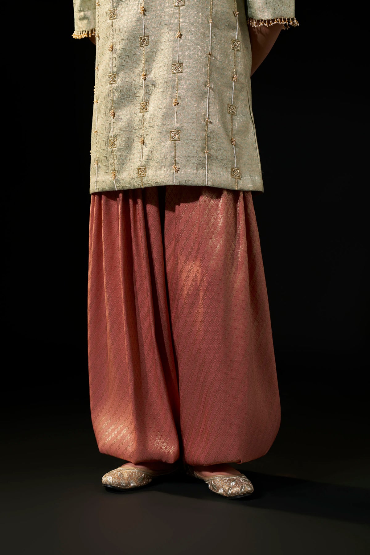 Mint Brocade Tunic with Dusty Pink Afghani Pants