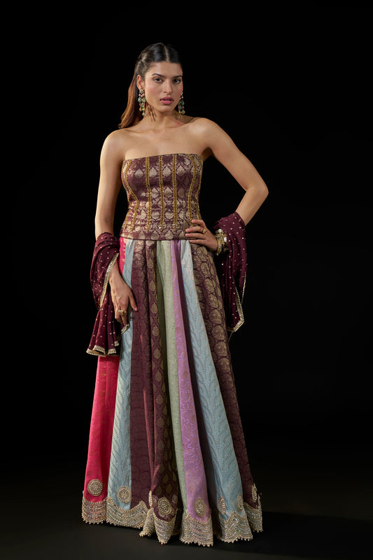 Multicolor Brocade Panelled Skirt with Embellished Border