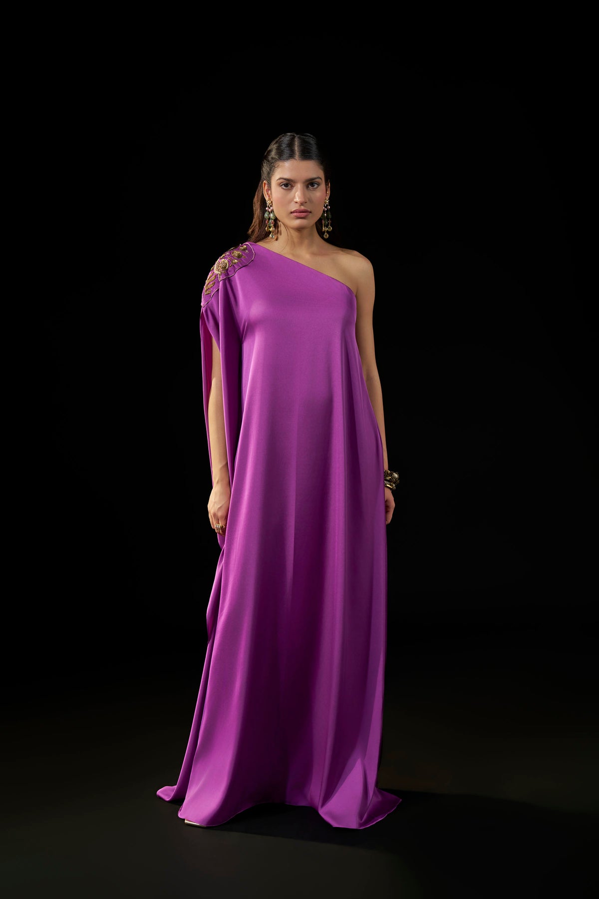 Purple  One-Shoulder Gown