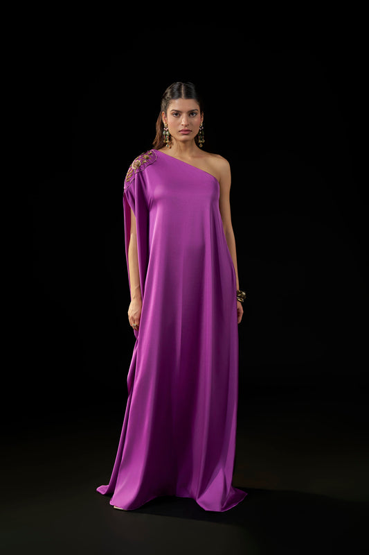 Purple  One-Shoulder Gown