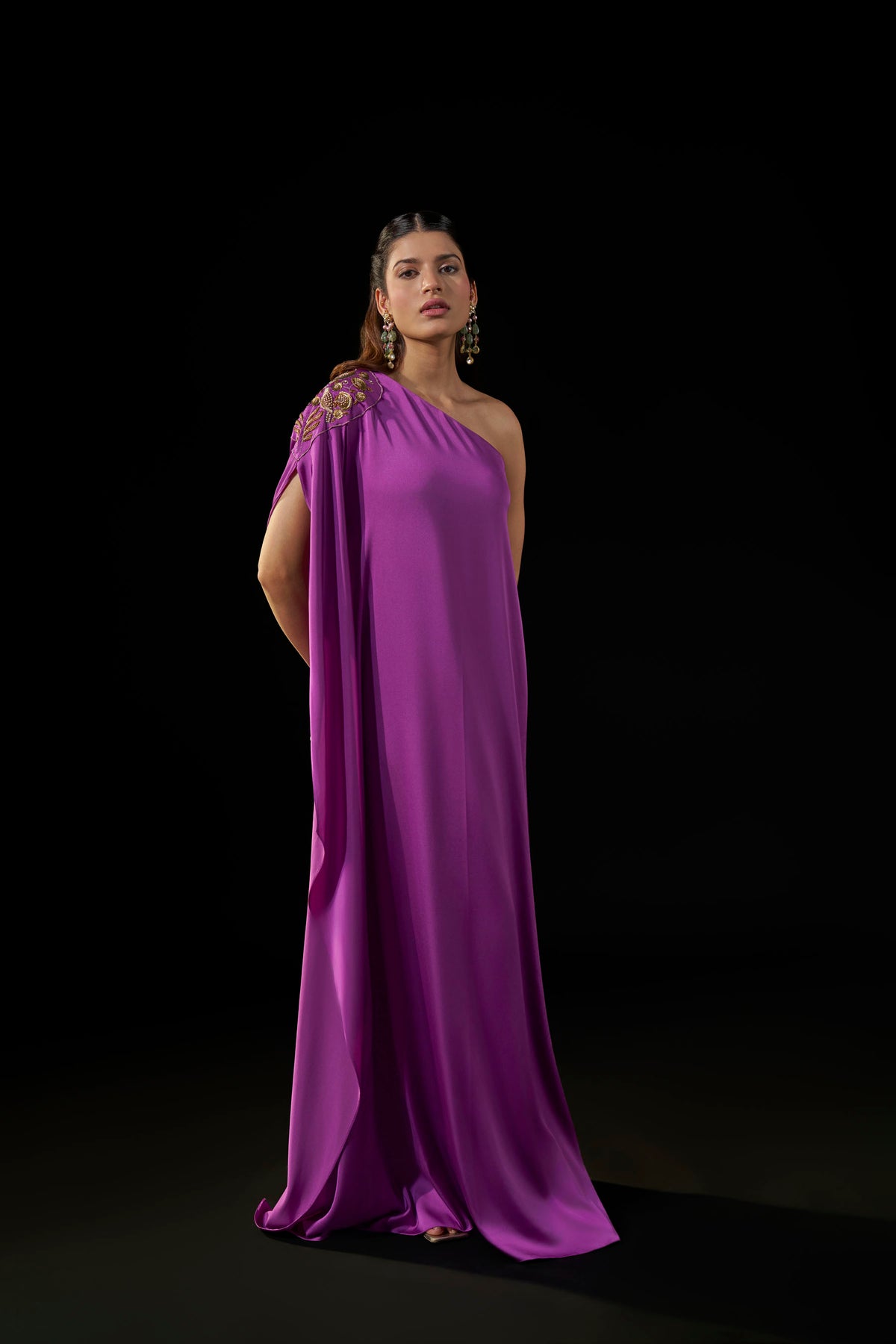 Purple  One-Shoulder Gown