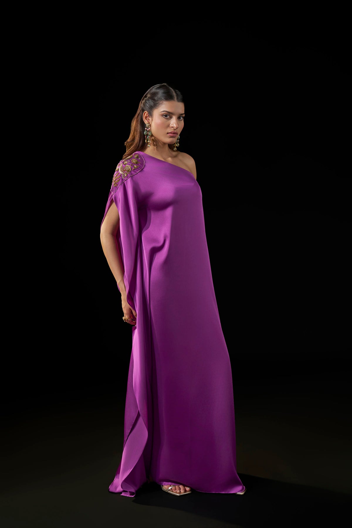 Purple  One-Shoulder Gown