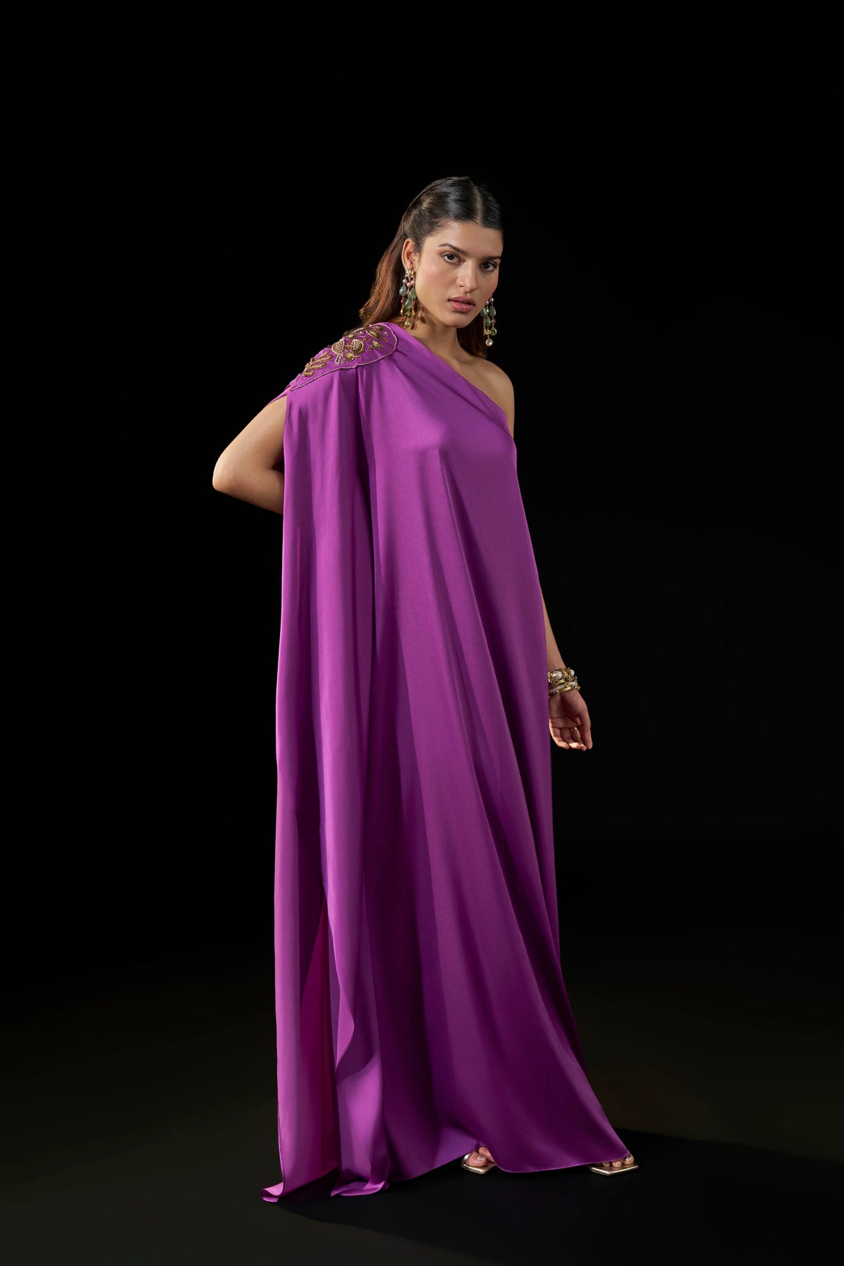 Purple  One-Shoulder Gown