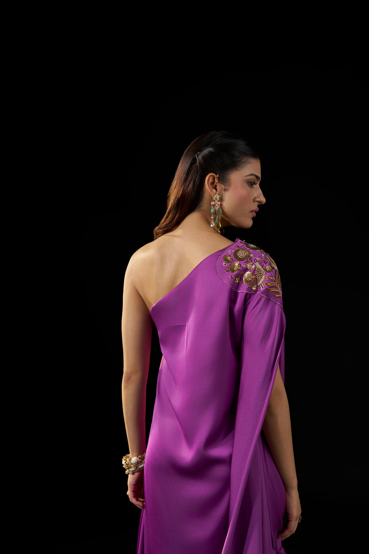 Purple  One-Shoulder Gown