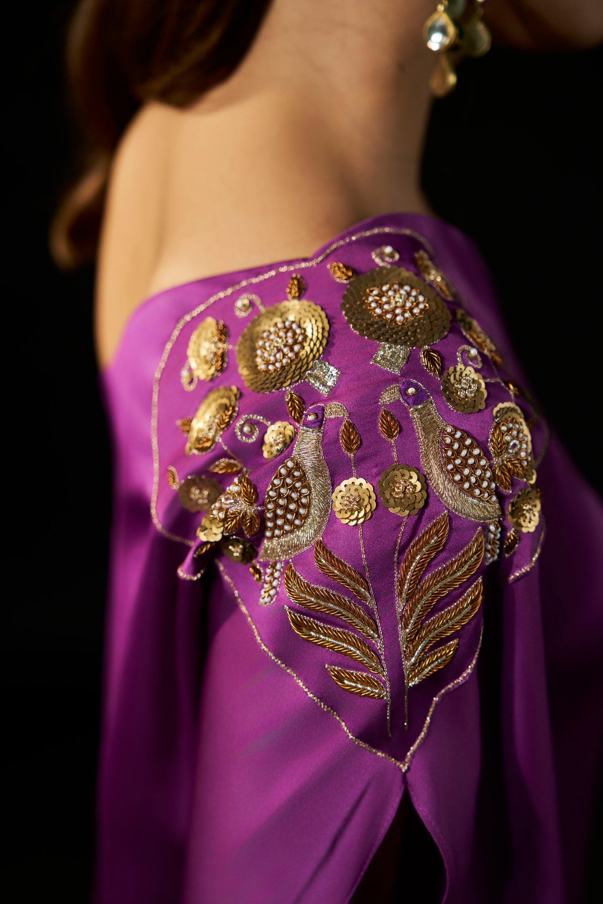Purple  One-Shoulder Gown