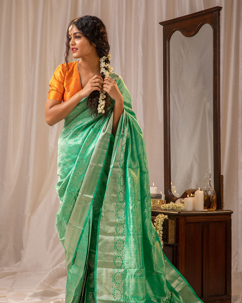 emerald green Kanchipuram silk saree