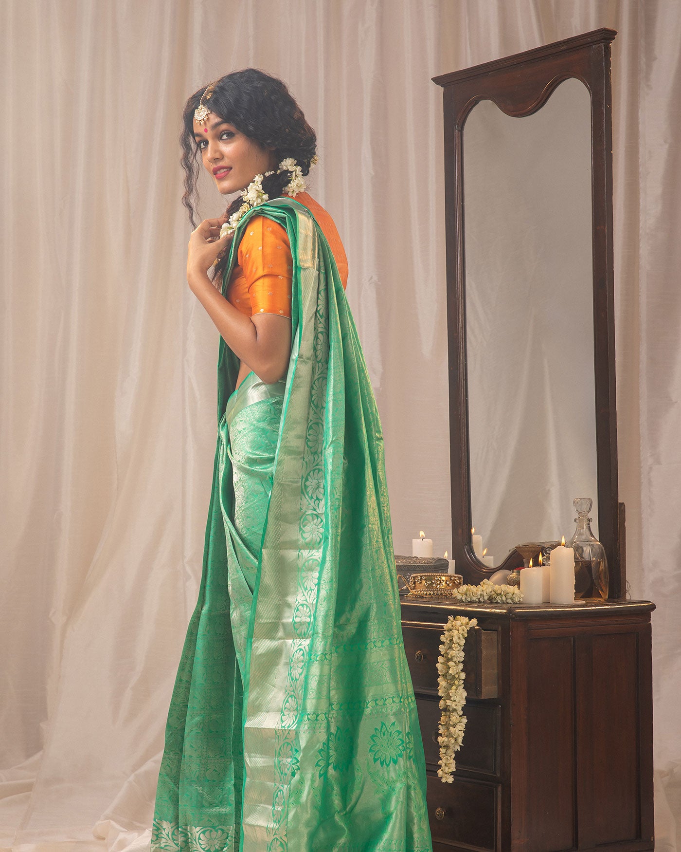 RALLY GREEN SILK KANCHIPURAM SAREE - Binal Patel