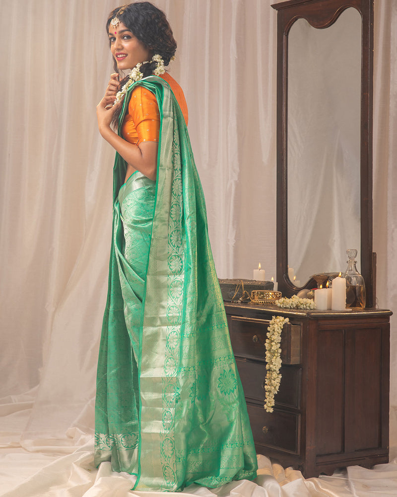 RALLY GREEN SILK KANCHIPURAM SAREE - Binal Patel